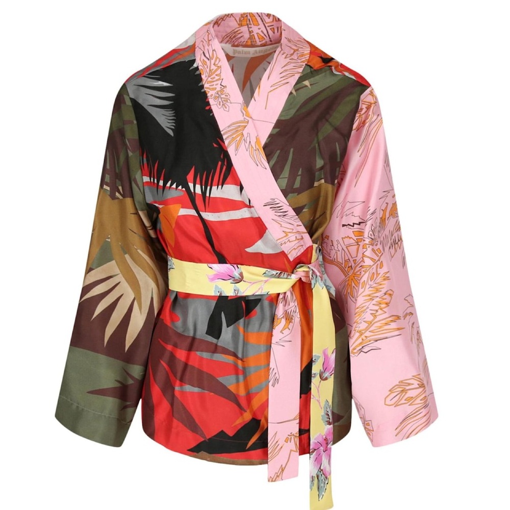 Palm Angels Silk Tropical Print Kimono Top